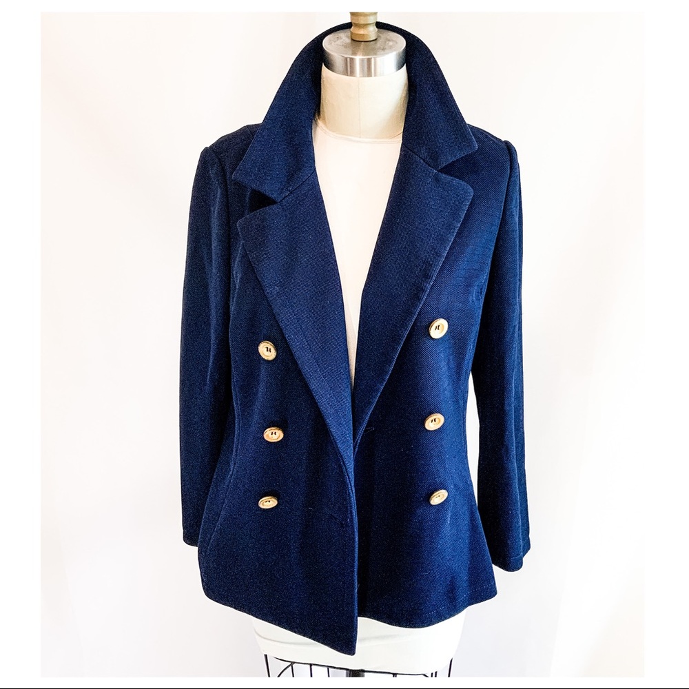 Neiman Marcus vintage 1970s double breasted navy blue blazer
